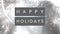 Snowflakes and spots of light moving against Happy Holidays text on grey background