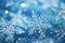 Snowflakes waltz on icy blue surfaces, crafting a captivating winter tableau
