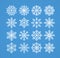 Snowflakes, winter christmas frosty snow line icons on blue background.