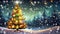 Snowing Christmas tree illustration bright colours