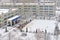 It is snowing. Schoolyard in winter. Moscow, Russia