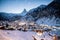 snowing in Zermatt traditional Swiss ski resort under the Matterhorn
