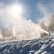 Snowmaking machine snow cannon or gun in action