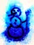 Snowman on the bathroom mirro. Drawing on Mirror and softly blurred watercolor background.