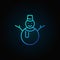 Snowman blue vector icon in thin line style on dark background