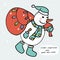 Snowman bring gift bag and colorful light bulb cartoon  illustration