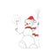 Snowman with broom and sparkler, graphic linear color drawing on white background
