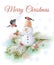 Snowman and bullfinch vector. Christmas Greeting Card with Snowman and bullfinch. Vector Illustration