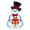 Snowman carrying a gift and wearing a hat and a bow ties for your design vector illustration