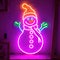 Snowman Christmas seasonal icon, retro neon sign, bright electric light signage