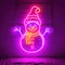 Snowman Christmas seasonal icon, retro neon sign, bright electric light signage