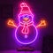 Snowman Christmas seasonal icon, retro neon sign, bright electric light signage