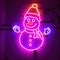 Snowman Christmas seasonal icon, retro neon sign, bright electric light signage