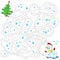 Snowman and Christmas tree. Labyrinth for children. Educational games. Find the path. Vector illustration.