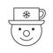 Snowman and coffee cup on head, outline icon, winter and Christmas theme