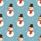 Snowman cold christmas season winter seamless pattern man in hat character xmas background holiday card vector