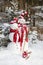 Snowman couple in love - christmas outdoor decoration with snow