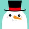 Snowman face head. Carrot nose, black hat. Merry Christmas. Cute cartoon funny kawaii character. Blue winter background. Happy New