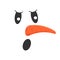 Snowman face with indignant or angry emotion. Cute snow man head with open mouth and carrot nose. Winter holidays design