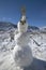 Snowman in fresh snowfall along Highway 33 north of Ojai, California