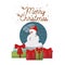 Snowman with gifts and crystal ball isolated icon