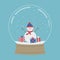 Snowman with gifts in a glass snow globe. Christmas souvenir