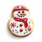 Snowman gingerbread festive cookie isolated on a plain white background