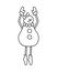 A snowman girl dances on her toes with her hands raised. Winter female character. Vector illustration in a doodle style.