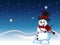 Snowman with hat and bow ties playing the violin with star, sky and snow hill background for your design vector illustration