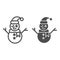 Snowman with hat and scarf line and glyph icon. Snow vector illustration isolated on white. Smiling snowman outline