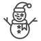 Snowman with hat and scarf line icon. Snow vector illustration isolated on white. Smiling snowman outline style design