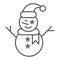 Snowman with hat and scarf thin line icon. Snow vector illustration isolated on white. Smiling snowman outline style