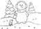 Snowman in headphones with a Christmas toy. Coloring book for children
