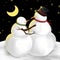 Snowman and his girl in funny winter illustration