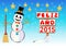 Snowman holding a Happy Year 2015 signpost written on spanish