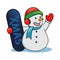 Snowman holding snow board