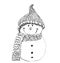 Snowman icon in doodle sketch lines. Snow winter December season Christmas.