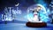 Snowman inside snow globe with magic german christmas greeting