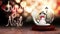 Snowman inside snow globe with magic greeting in french