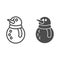 Snowman line and solid icon, Christmas and New Year concept, snow man with scarf, carrot sign on white background