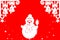 Snowman made of paper on a red background