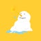 Snowman melting on yellow background.