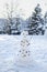 Snowman in the middle of the yard, children`s entertainments, winter fun,