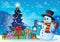 Snowman near Christmas tree theme 1
