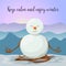 Snowman peaceful and relaxed. yoga lotus posture. Sunrise in winter mountains