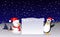 Snowman and penguin Christmas with blank sign