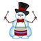 Snowman playing drums wearing a hat and a bow ties for your design vector illustration
