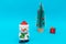 Snowman, presents and Christmas tree with copy space.new year celebration