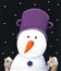 Snowman with purple pot in the winter night