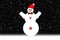 Snowman with red cap. Christmas night. Over the snow man snows with large snowflakes
